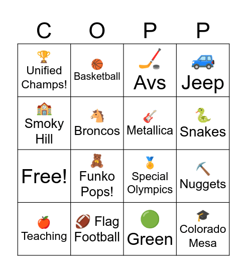 Metallica to Mesa: The Coppinger Experience Bingo Card