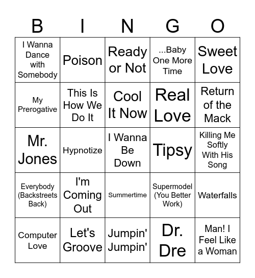 Drag Music Bingo #1 Bingo Card