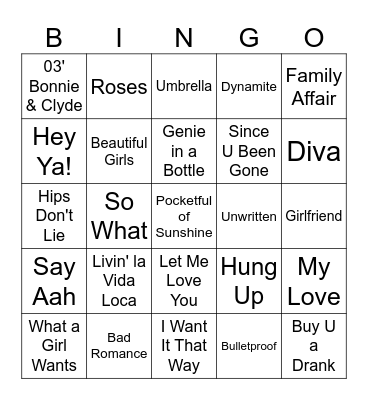 Drag Music Bingo #2 Bingo Card