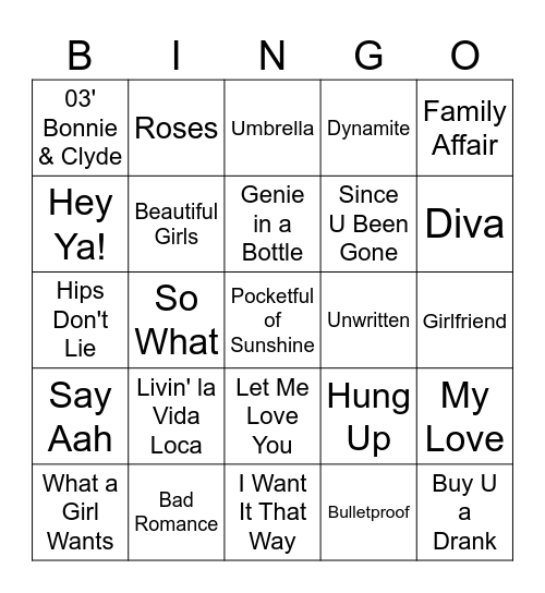 Drag Music Bingo #2 Bingo Card