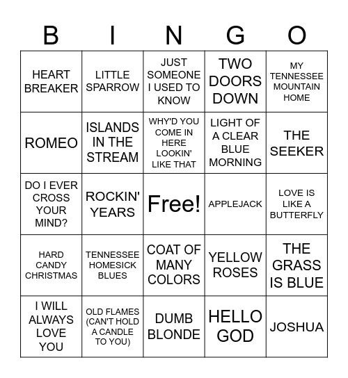 DOLLY PARTON Bingo Card