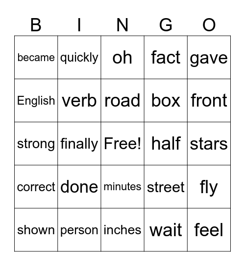 FRY Words List 1- Fifth Hundred Bingo Card