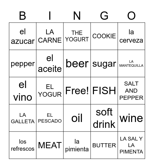 LA COMIDA Bingo Card