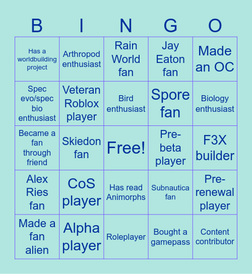 Be an Alien: Renewal Bingo Card