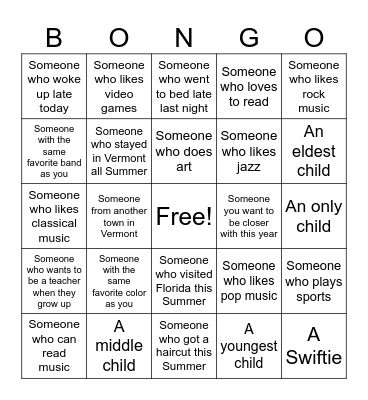 Welcome back BONGO! Bingo Card