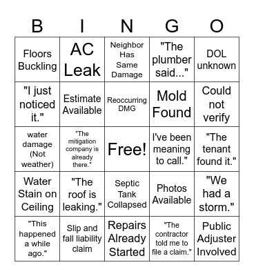 FNOL Bingo Card