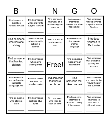 Getting to know YOU! Bingo Card
