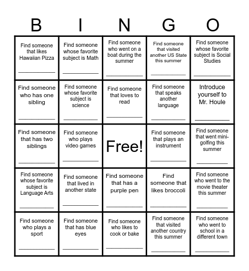 Getting to know YOU! Bingo Card