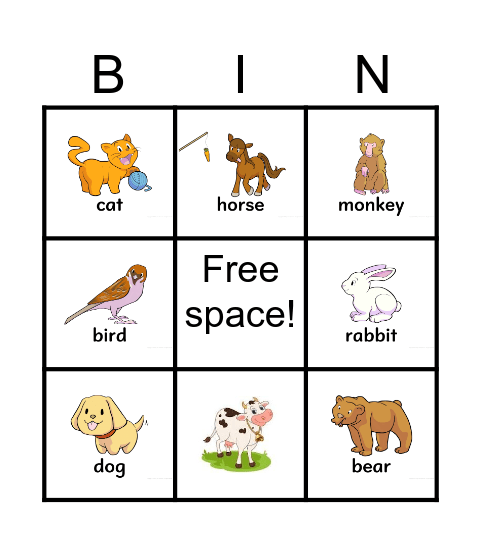 French animal bingo! Bingo Card