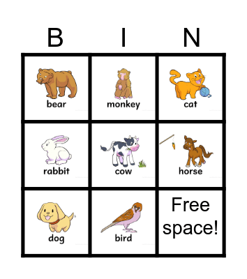 Animals Bingo Card