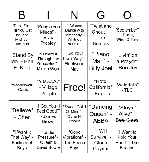 Name that Tune Bingo Card