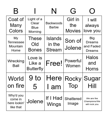 Dolly Parton Bingo Card