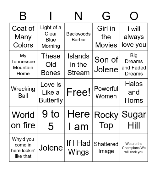 Dolly Parton Bingo Card