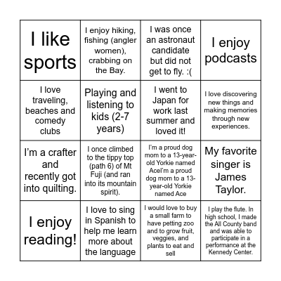 CSA Cohort Connection Bingo Card