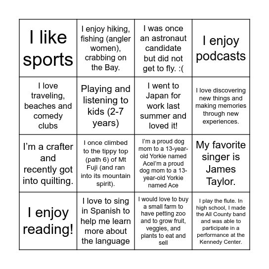 CSA Cohort Connection Bingo Card