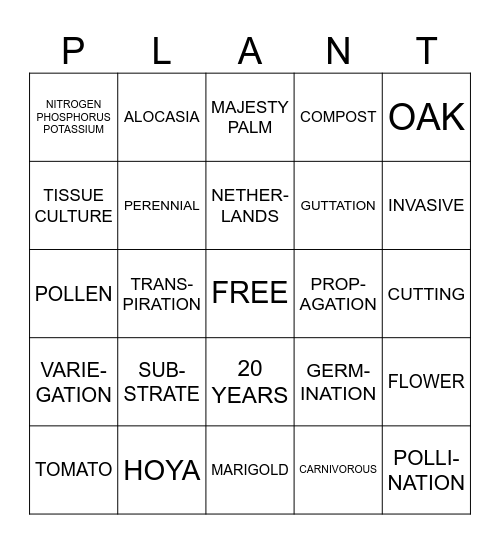 PLANT SOCIAL- PLANT TRIVIA Bingo Card