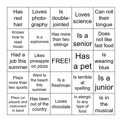 First Day Choir Mixer! Bingo Card