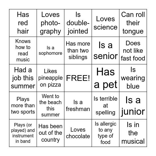 First Day Choir Mixer! Bingo Card