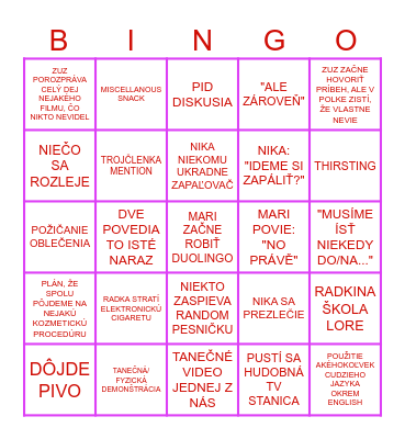 Girls' Night In Bingo Card