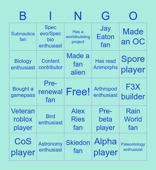 Be an Alien: Renewal Bingo Card