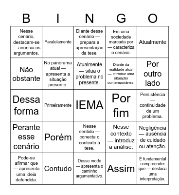 Redação: bingo de palavras Bingo Card