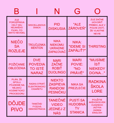 Girls' Night In Bingo Card