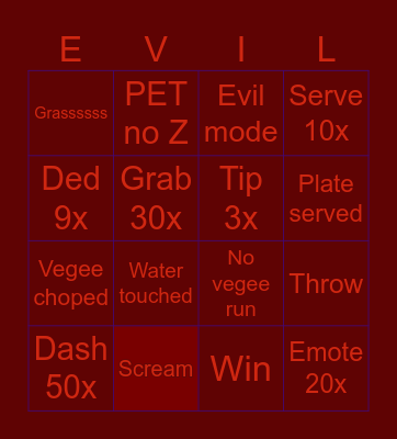 Overcooked Bingo Card
