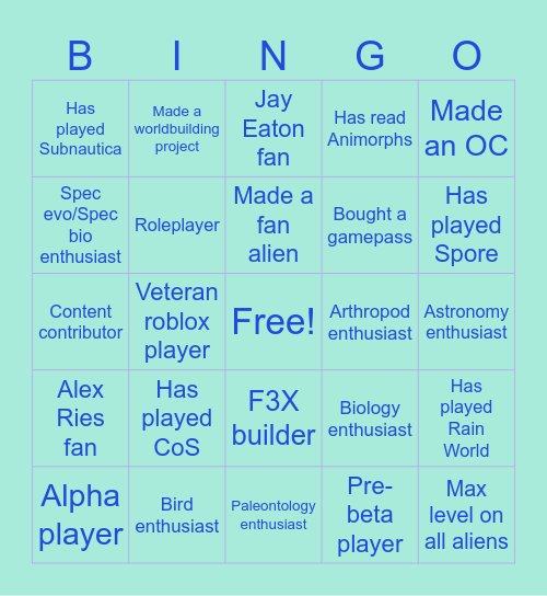 Be an Alien: Renewal Bingo Card