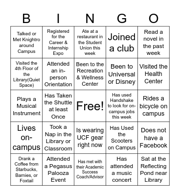 SLS UCF Bingo- First Week Edition Bingo Card