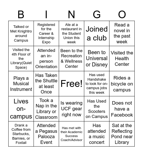 SLS UCF Bingo- First Week Edition Bingo Card