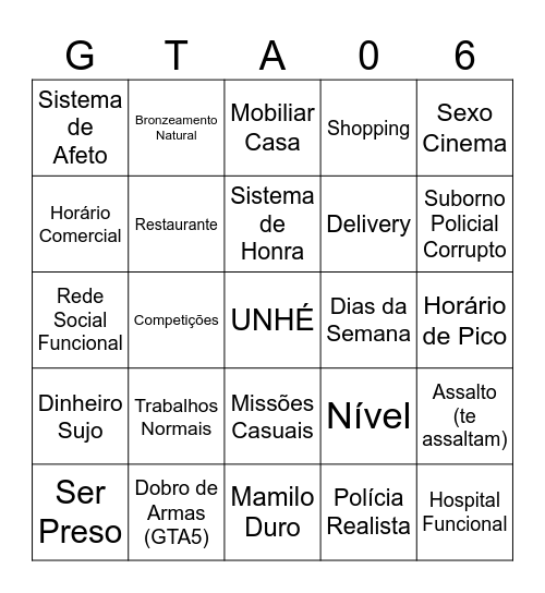 DESGRAÇA GAMES. Bingo Card