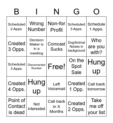 Mobile Mania Call Blitz Bingo Card