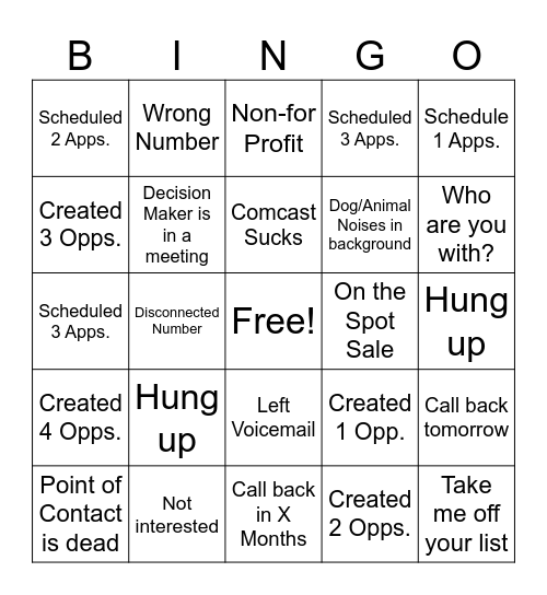 Mobile Mania Call Blitz Bingo Card