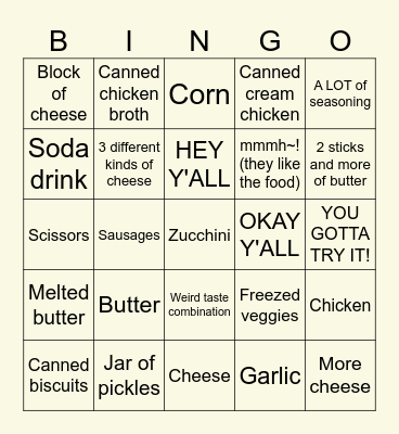 American cooking Bingo Card