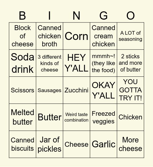 American cooking Bingo Card
