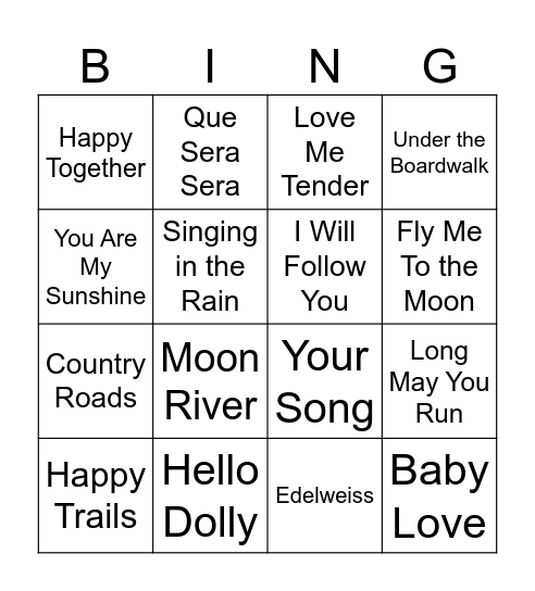 Music Bingo Card