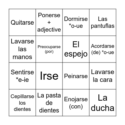 Lotería - Lección 1 - La Rutina Diaria Bingo Card