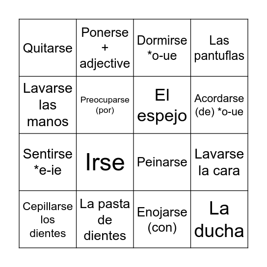 Lotería - Lección 1 - La Rutina Diaria Bingo Card