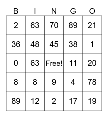 Untitled Bingo Card