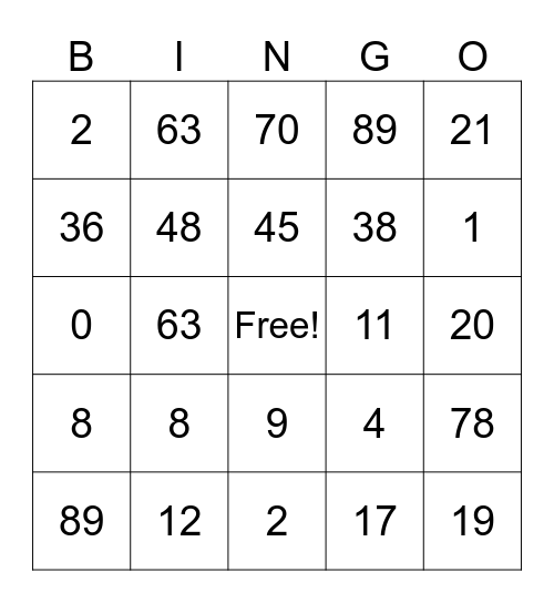 Untitled Bingo Card