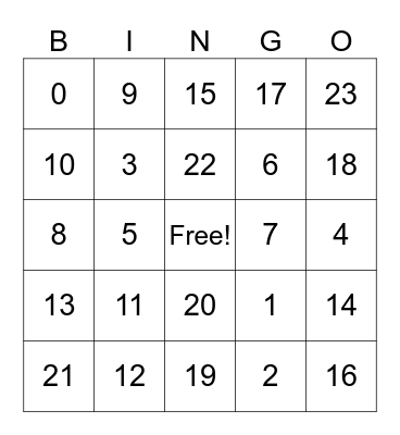 Untitled Bingo Card