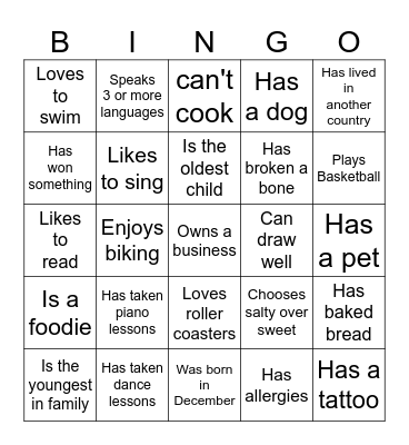Get to Know You Bingo Card
