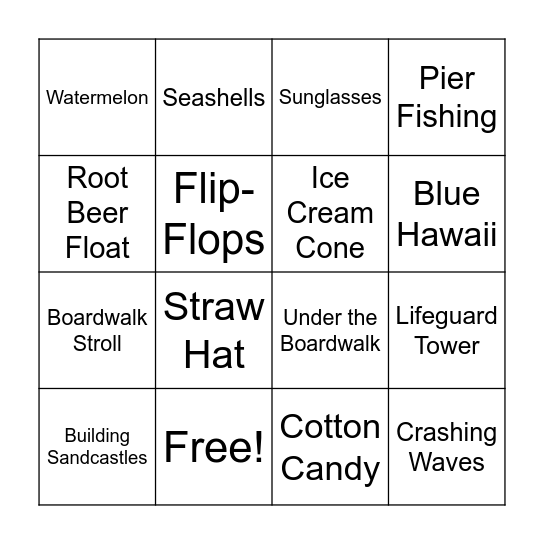 Summer Boardwalk Bingo Card