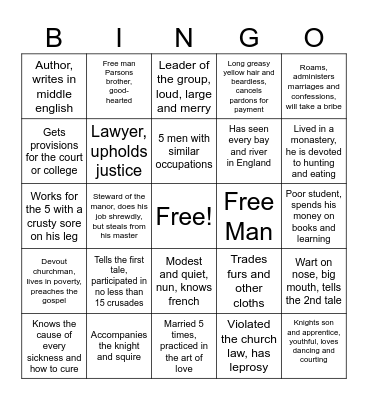 Canterbury Tales Bingo Card