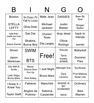 Music Bingo! Bingo Card