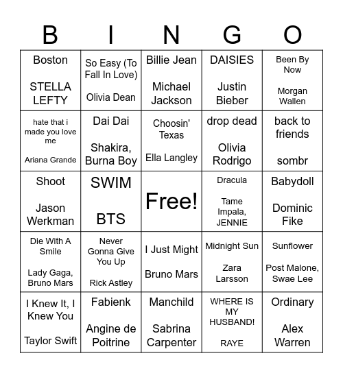 Music Bingo! Bingo Card