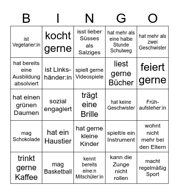 Kennenlern-Bingo Card