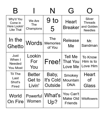 Dolly Parton Tribute Bingo Card