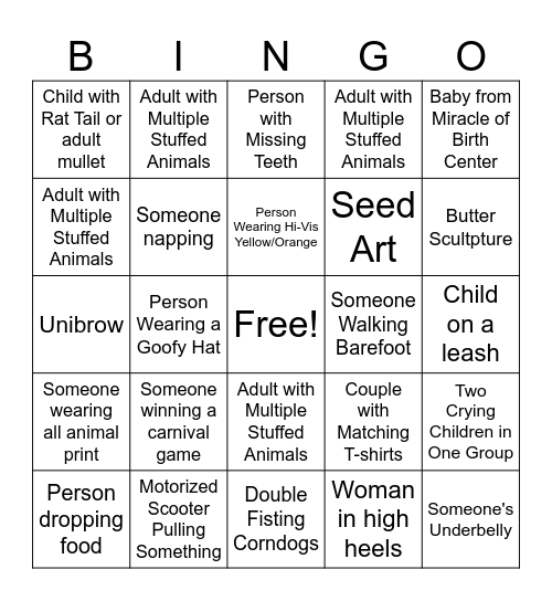 Minnesota State Fair Bingo Card