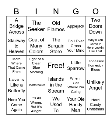 Dolly Parton Songs Bingo Card